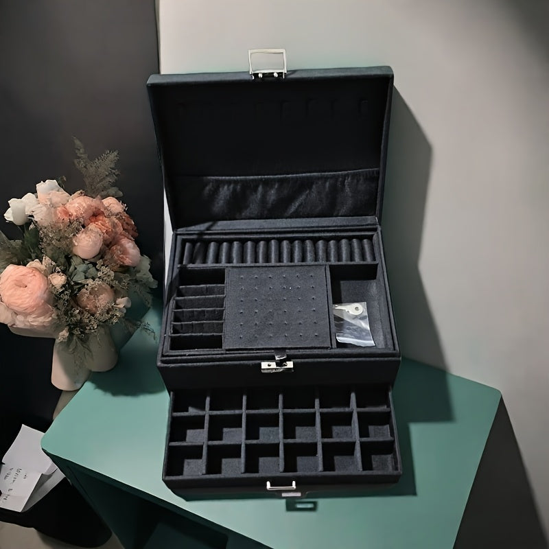 Luxury Velvet Jewelry Organizer Box with Drawers, High-End Jewelry Storage Case, Large Capacity, for Earrings, Rings, Necklaces, Bracelets, Travel Jewelry Organizer Box, Jewelry Boxes