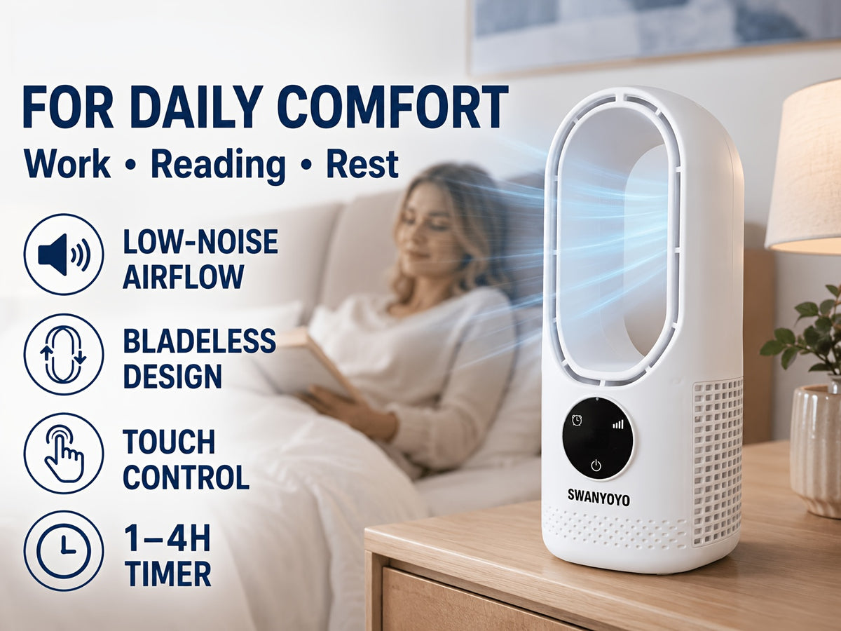 Portable Fan, USB Tower Fan, Desktop Bladeless Fan - Optional Remote Control, Touch Screen, Multi-speed Adjustment, Timer Function And Intelligent Shutdown - Perfect For Offices, Travel, Camping And Home Necessities