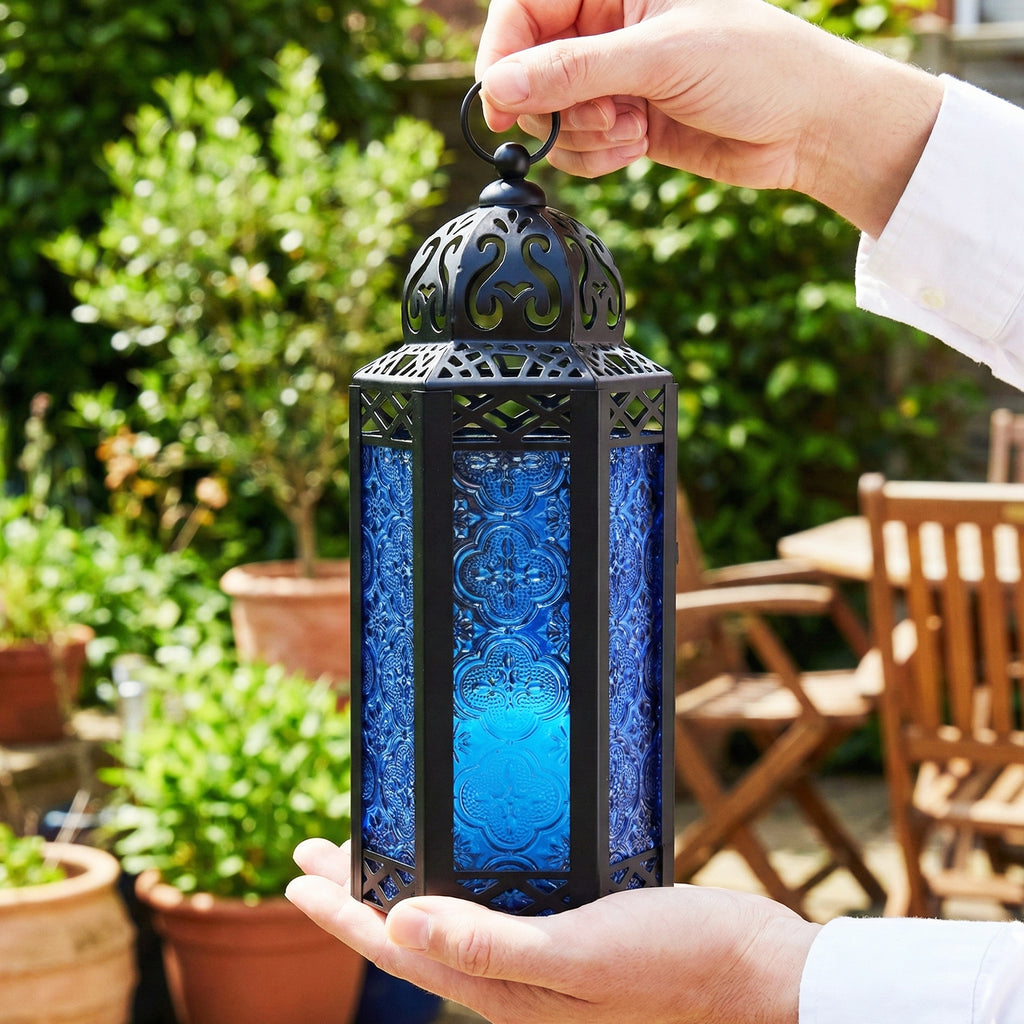 Decorative Moroccan Candle Lantern Holder, Medium, 10.5" Tall