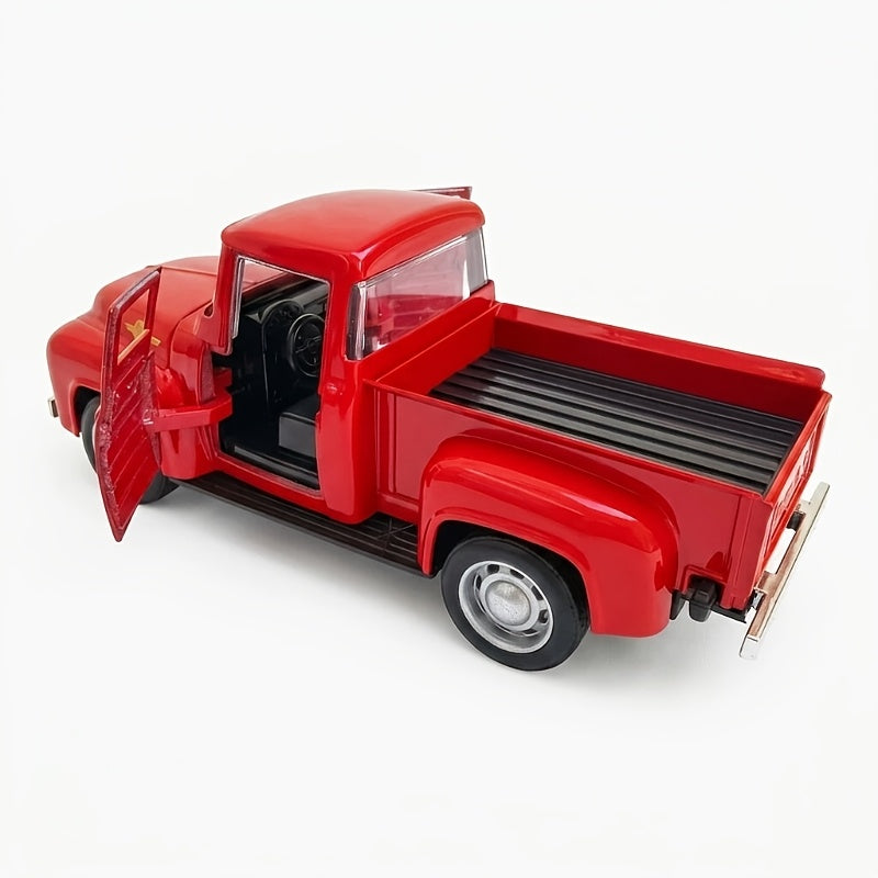 Vintage Pickup Truck Model, 4.9 x 2 x 1.8 Inch Alloy Metal Ornament with Chrome Accents in Eight Colors for Home Shelves and Office Desk Decor