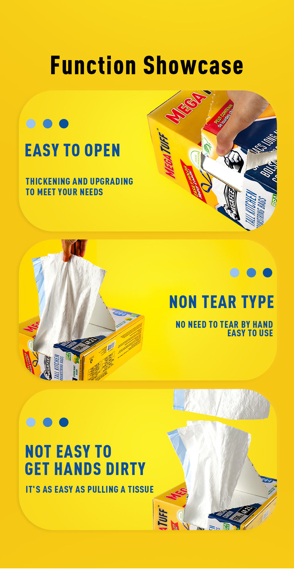 Boxed Disposable Non Tear Garbage Bag 150/78 Pieces 3 Rolls Puncture Tear Resistant Trash Bags, 13 Gallon Capacity, ODOR ELIMINATORTECHNOLOGY Kitchen Drawstring Garbage Bags Fresh Clean Scent With Lemon Mint Scent, 150/78 Count EASY TO USEDRAWSTRINGS MORE