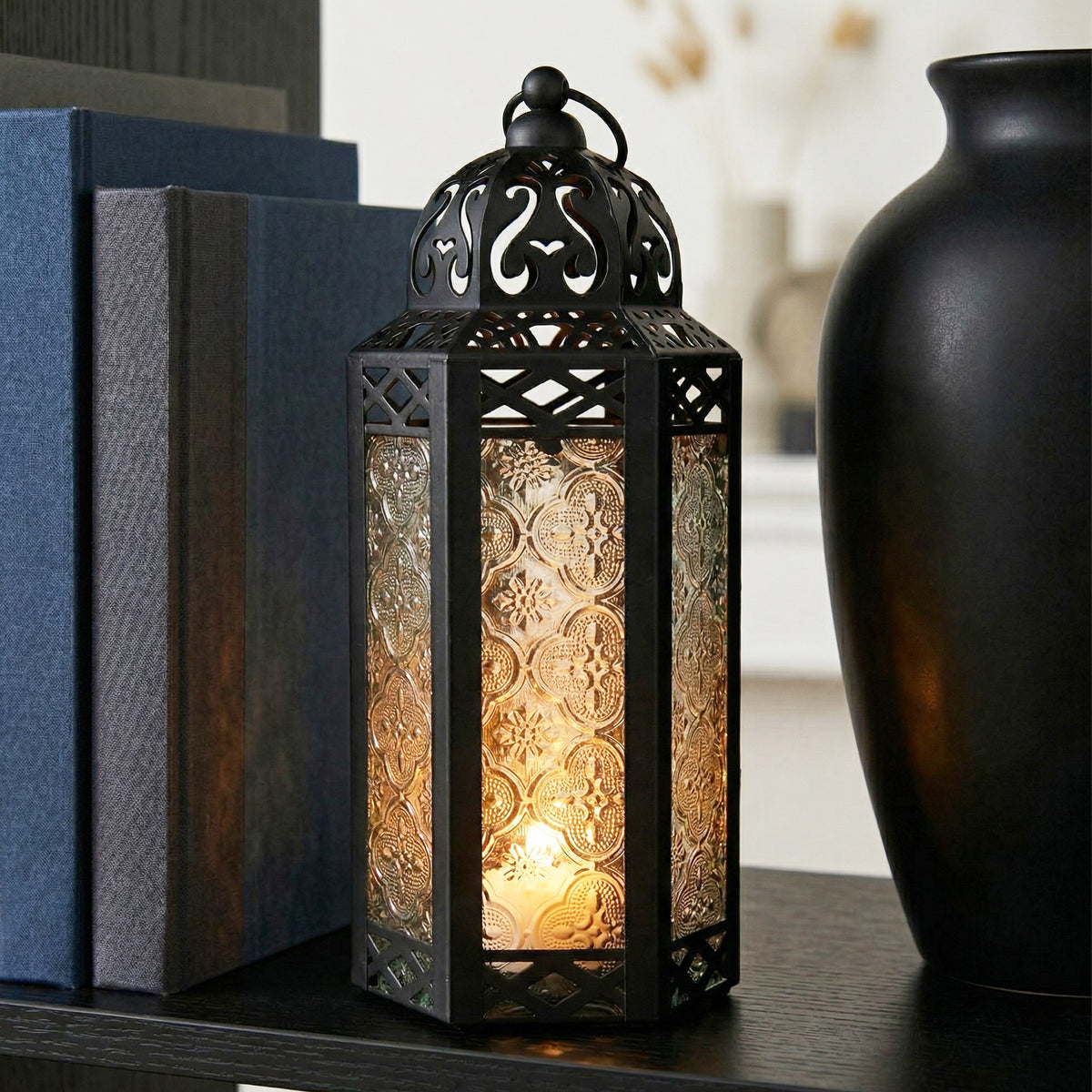 Decorative Moroccan Candle Lantern Holder, Medium, 10.5" Tall