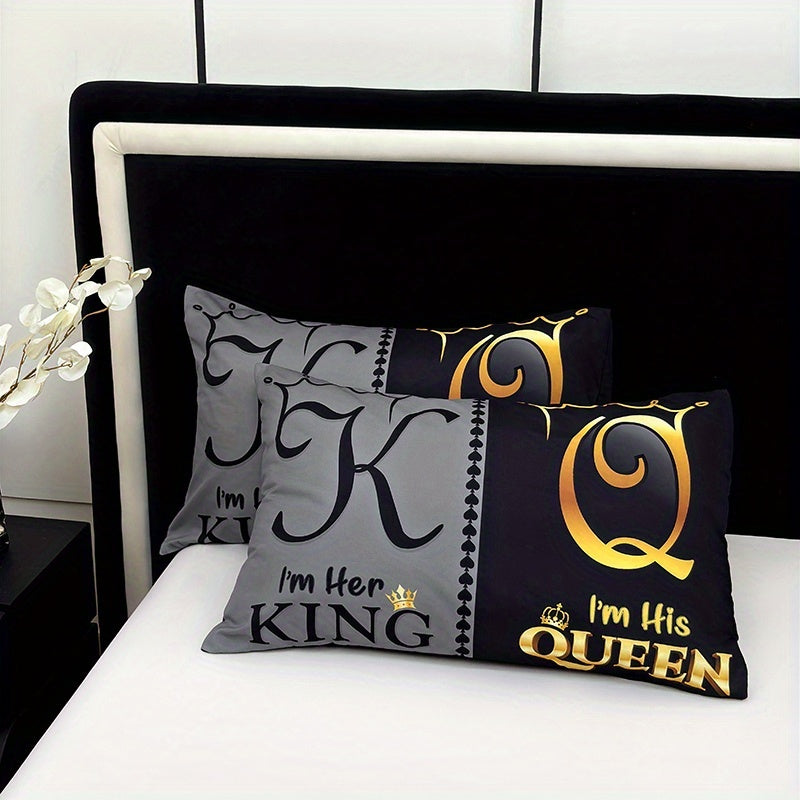 3pcs Super Soft Breathable Crown King And Queen Letter Duvet Cover Set (1 Duvet Cover+2 Pillowcases Without Pillow Core), at Home Dormitory High Definition Numerical Code Printing for Bedroom, Guest Room Decor, Suitable for All Seasons