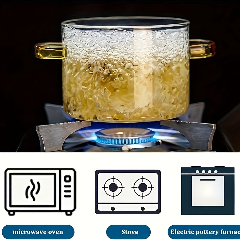 54Oz Borosilicate Glass Cooker with Yellow Handle Heat Resistant Transparent Soup Congee Pot Suitable for Stoves And Ovens Perfect for Families And Restaurants Perfect for Soups Milk Ramen More Easy Clean Odorless Kitchen Essential
