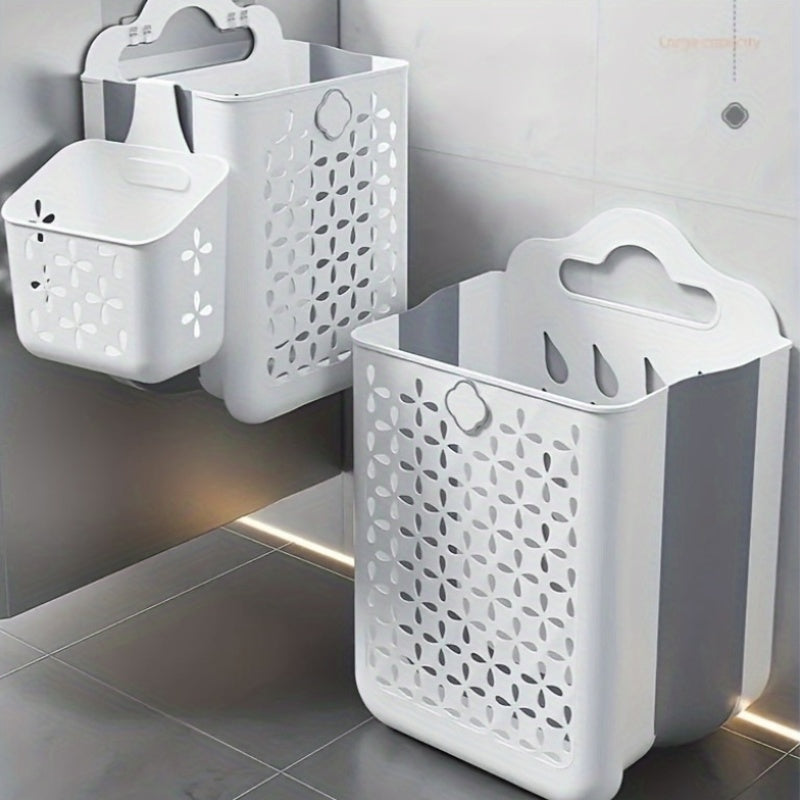Foldable Laundry Basket Modern Plastic Cut-out Wall-mounted Storage Bin Without Drilling For Clothes,, Snacks, Fruits, Balcony Storage, Laundry Baskets