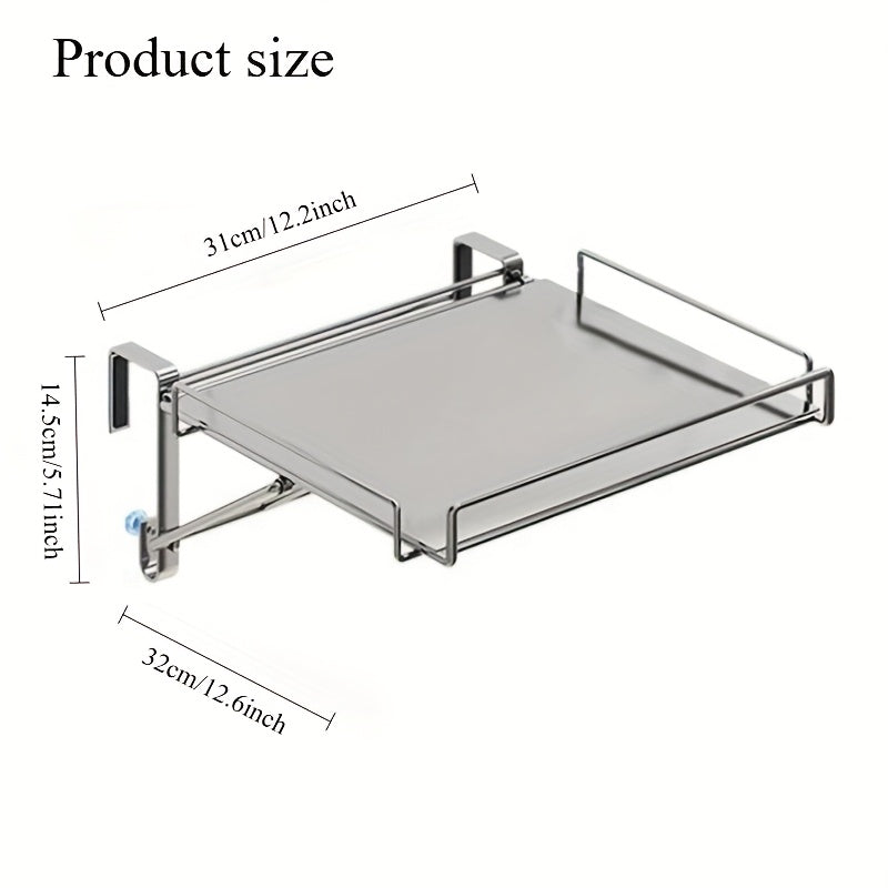 Foldable Stainless Steel Countertop Storage Rack, Silvery, Black, Kitchen Storage Rack, Cabinet Door Hanging Table Board, Bathroom Shelf, Multi-functional Hanging Cabinet Door Organizing Rack, Space-saving