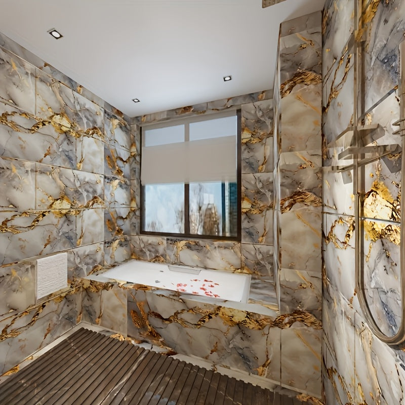 50/100pcs Stick Shower Tiles, Waterproof PVC Wall Panels, Marble Wall Tiles Self Adhesive Vinyl Backdrop for Bathroom, Kitchen, Living Room, Easy Peel & Stick, Ideal for TV Backdrop, Bathroom Wallpaper, Modern Wall Decor, Easy Installation