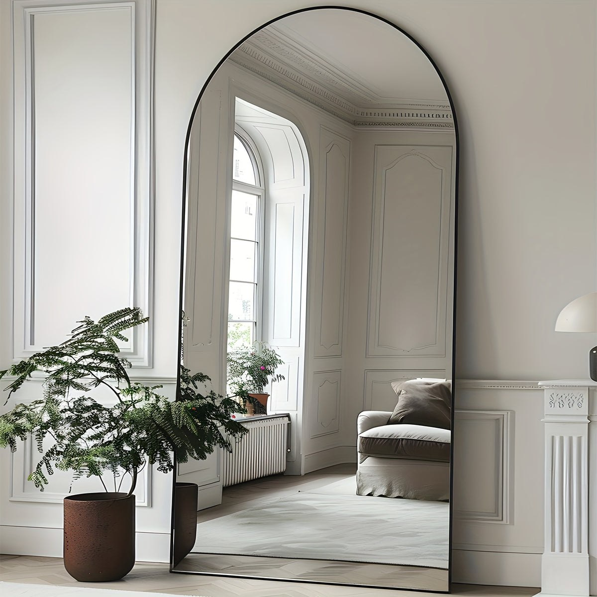 Full Length Mirror, Floor Mirror, Floor Standing Mirror Freestanding Arch Full Body Mirror with Stand for Bedroom, Hanging Mounted Mirror for Living Room Cloakroom
