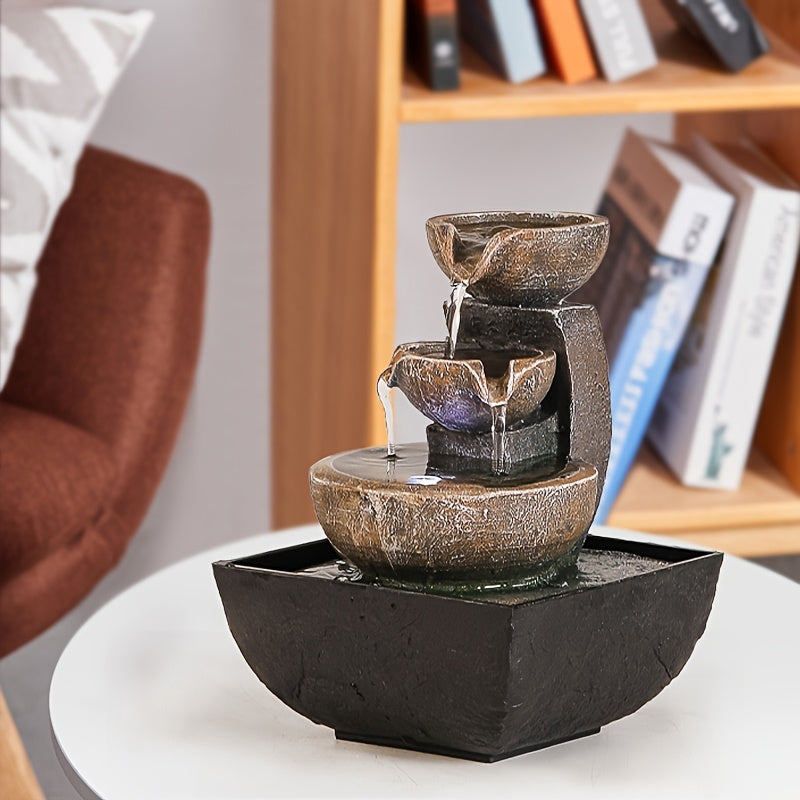 1pc Serene USB Powered Resin Waterfall Fountain, Indoor Decorative Tabletop Flowing Water Feature For Home And Office Relaxation, Suitable For Various Room Types