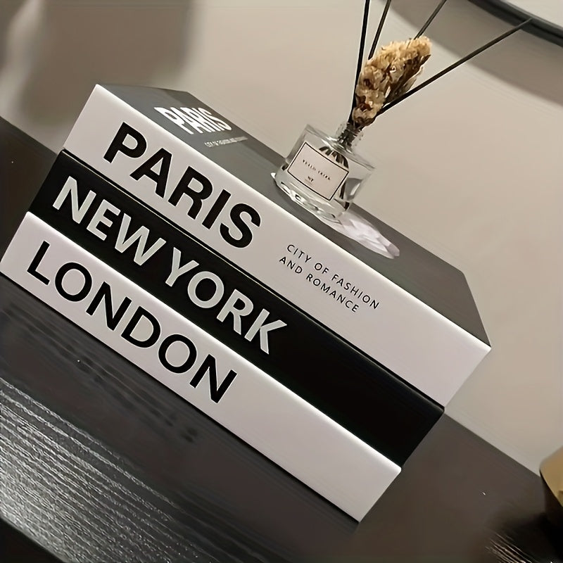 Set of Three Decorative Books Featuring an Industrial Design Inspired by Paris, London, And New York. These Modern Minimalist Home Accents Are Made from High-Quality Paper And Are Perfect for Festive Occasions Like Valentine'S Day, Thanksgiving