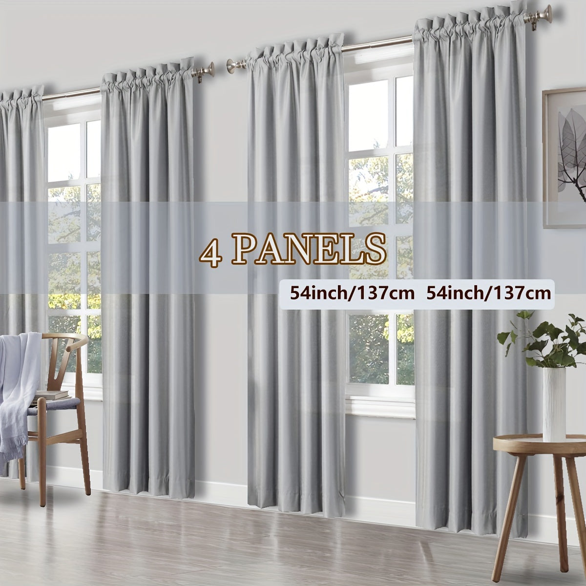 4 Panels Curtains, Solid Color Simple Rod Pocket Light Filtering Curtains, Suitable for Living Room, Office Home, Bedroom Decoration