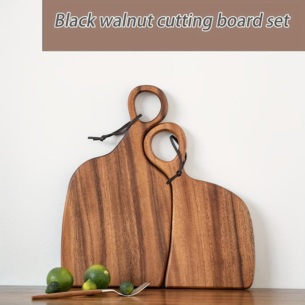 2pcs Walnut Wood Cutting Board Set - Heavy-Duty Reversible Chopping & Serving Board with Hanging Handle, Walnut Wood Grain - Heavy Thick Suitable for Meat, Bread, Cheese Prep - Holiday Gift (Christmas, Mother' Day)