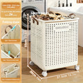 Laundry Basket with Wheels and Open Top, Large Foldable Clothes Hamper in L or XL with White and Milky Yellow Options for Bathroom and Balcony Storage