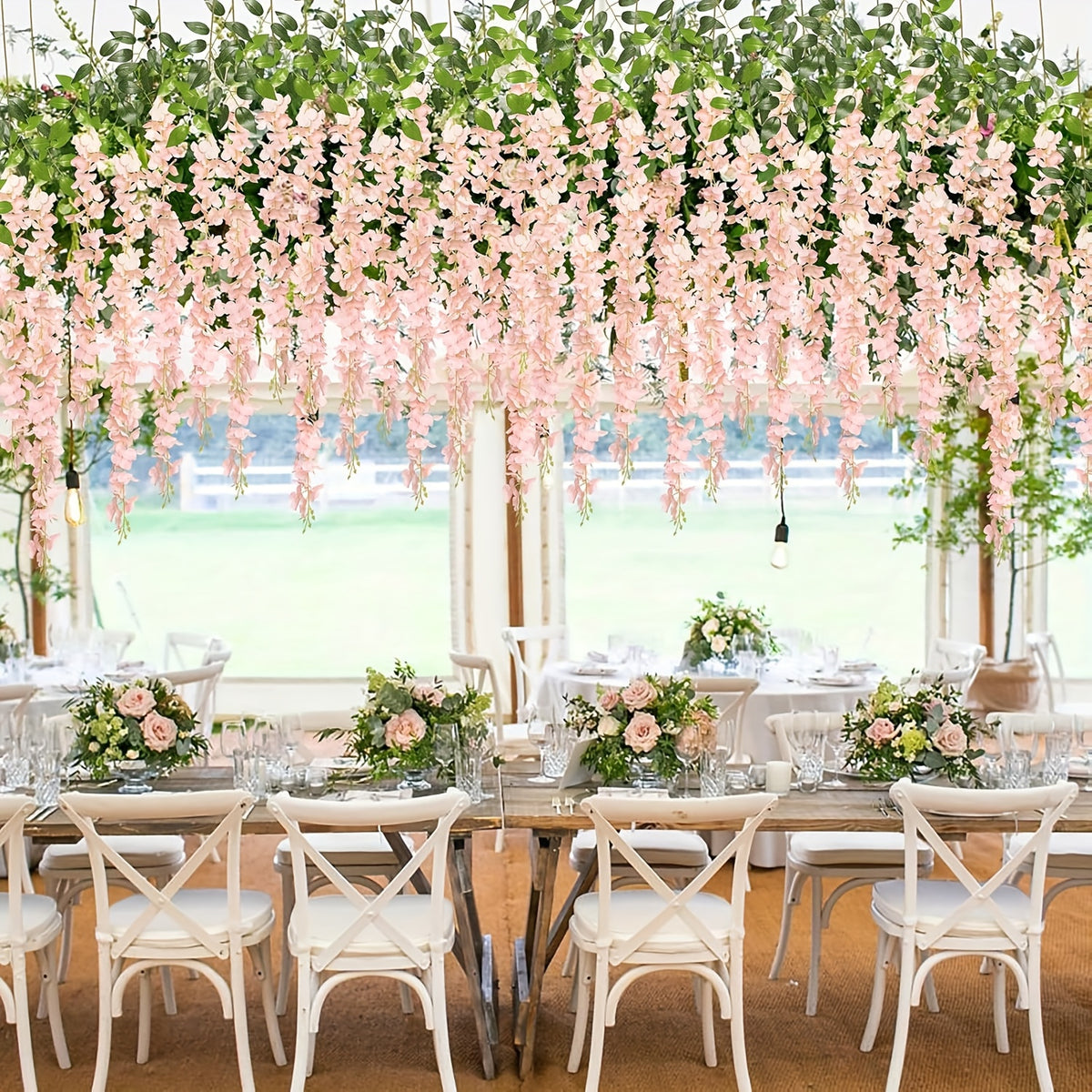 ULTROSOKE 24pcs Artificial Wisteria Hanging Flowers, Wisteria Artificial Flower Fake Wisteria Vine Ratta Long Hanging Bush Garland Flowers String Decorate Home Party Wedding Decor