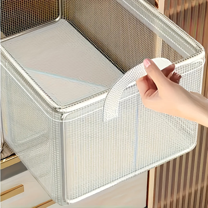 Steel Frame Storage Boxes 6 Pack, Transparent Foldable PVC Closet Organizers with Handles for Clothes, Blankets, Cosmetics and Wardrobe Storage