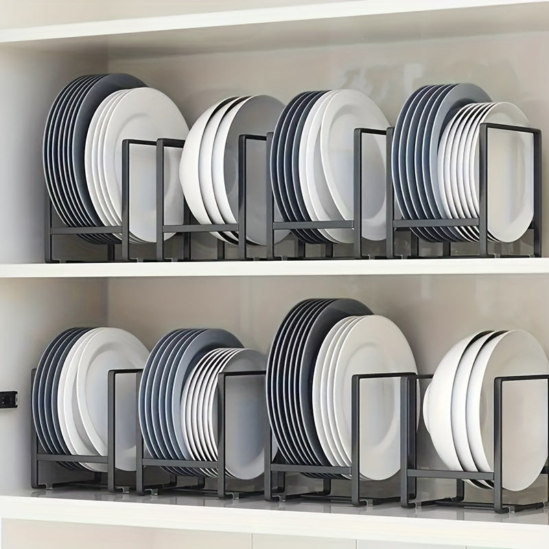 4pcs Stainless Steel Cabinet Plate Organizer & Dish Rack - Space-Saving Plate Rack Organizer for Cabinet with Dish Holder, Bowl Organizer for Cabinet, and Dish Storage Rack | Includes Dish Drying Rack for Kitchen Counter