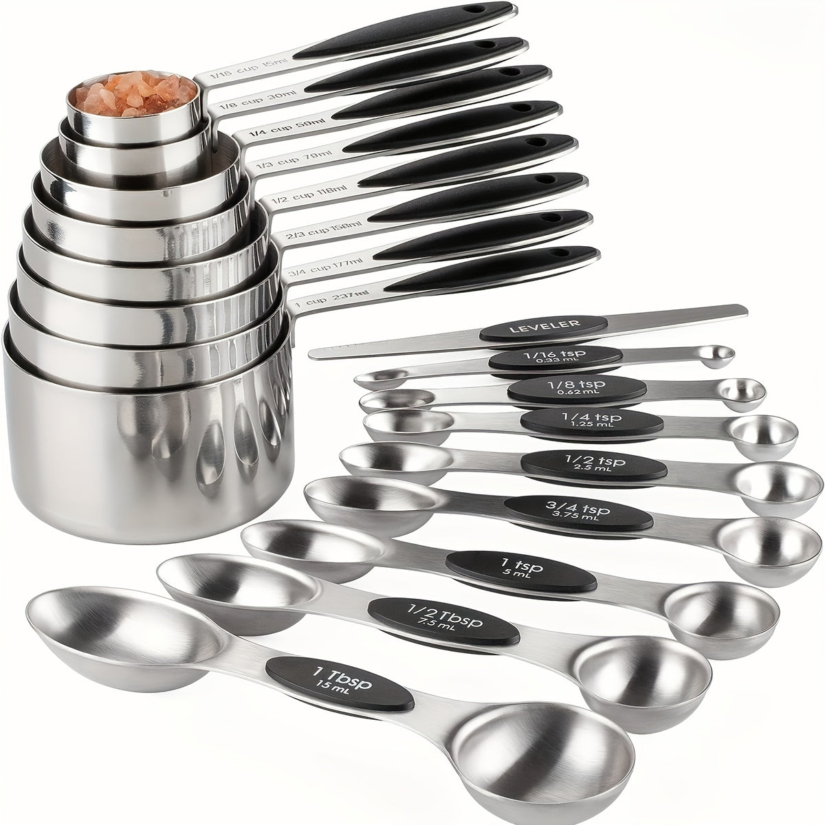 8pcs Measuring Cups/ 9pcs Measuring Spoons/ 17pcs Measuring Cups + Measuring Spoons Are Suitable For Both Dry And Liquid Ingredients - Very Suitable For Kitchen Tools, Kitchen Supplies, And Kitchen Accessories For Cooking And Baking.
