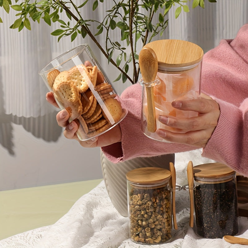 4/6pcs Dessert Bowl, Overnight Oats Containers with Lids, 18oz Overnight Oats Jars with Spoons, Salad Meal Prep Jar with Bamboo Lids for Chia Seed Pudding Salad Cereal Coffee Flour, Sourdough Starter Jar for Bread