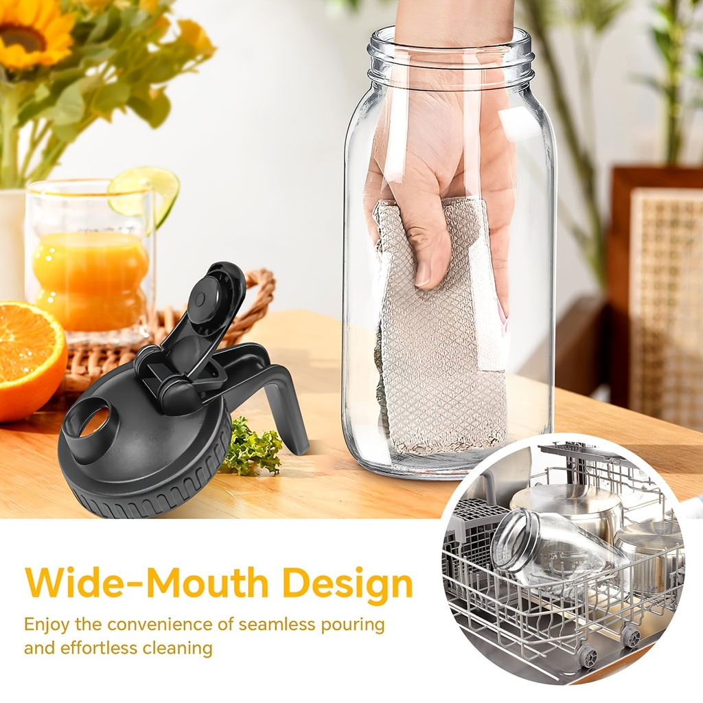 2/3pcs Thickened Glass Water Pitcher, Black/Gray, 64oz Mason Cold Brew Bottle, with Sealed Leak-Proof Lid, Lead-Free Glass Material, Breast Milk Jug, Refrigerator Storage, Coffee, Family Dinner Water Cup (2/3pcs)