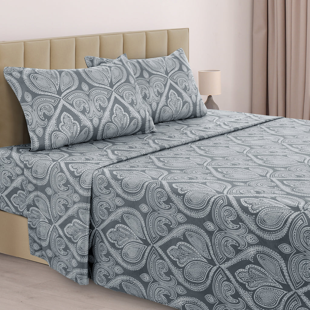 Paisley Bed Sheet Set, Soft Double Brushed Microfiber Bedding with 16-Inch Deep Pocket Fitted Sheet and Pillowcases in Six Sizes for Bedroom Comfort