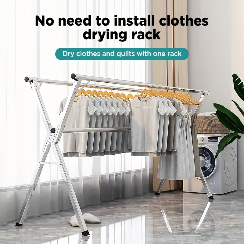 Clothes Drying Rack 63" And 78.7" Two Types, Retractable Length And Folding Outdoor Indoor Use Durable Metal Drying Rack, Drying Rack Clothing Collapsible, Foldable Laundry Drying Rack, Heavy Duty Stainless Steel Clothesline, Drying Racks