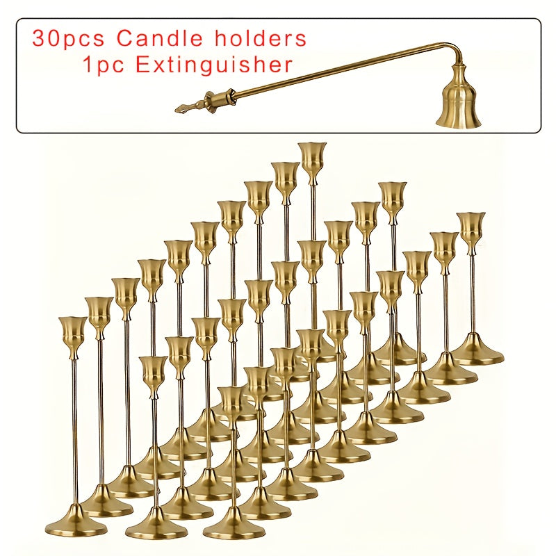30pcs/48pcs/36pcs Copper Plated Candlestick Holders, Retro Style Minimalist Dining Tables Center Decoration, Suitable for Celebrations, Birthdays, Weddings And Christmas, Parties, Dining Tables, Fireplace Decoration Candle Holders