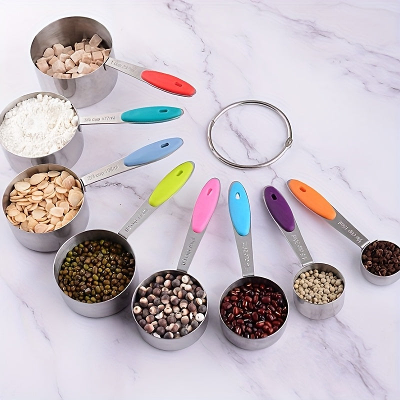 8pcs Measuring Cups/ 9pcs Measuring Spoons/ 17pcs Measuring Cups + Measuring Spoons Are Suitable For Both Dry And Liquid Ingredients - Very Suitable For Kitchen Tools, Kitchen Supplies, And Kitchen Accessories For Cooking And Baking.