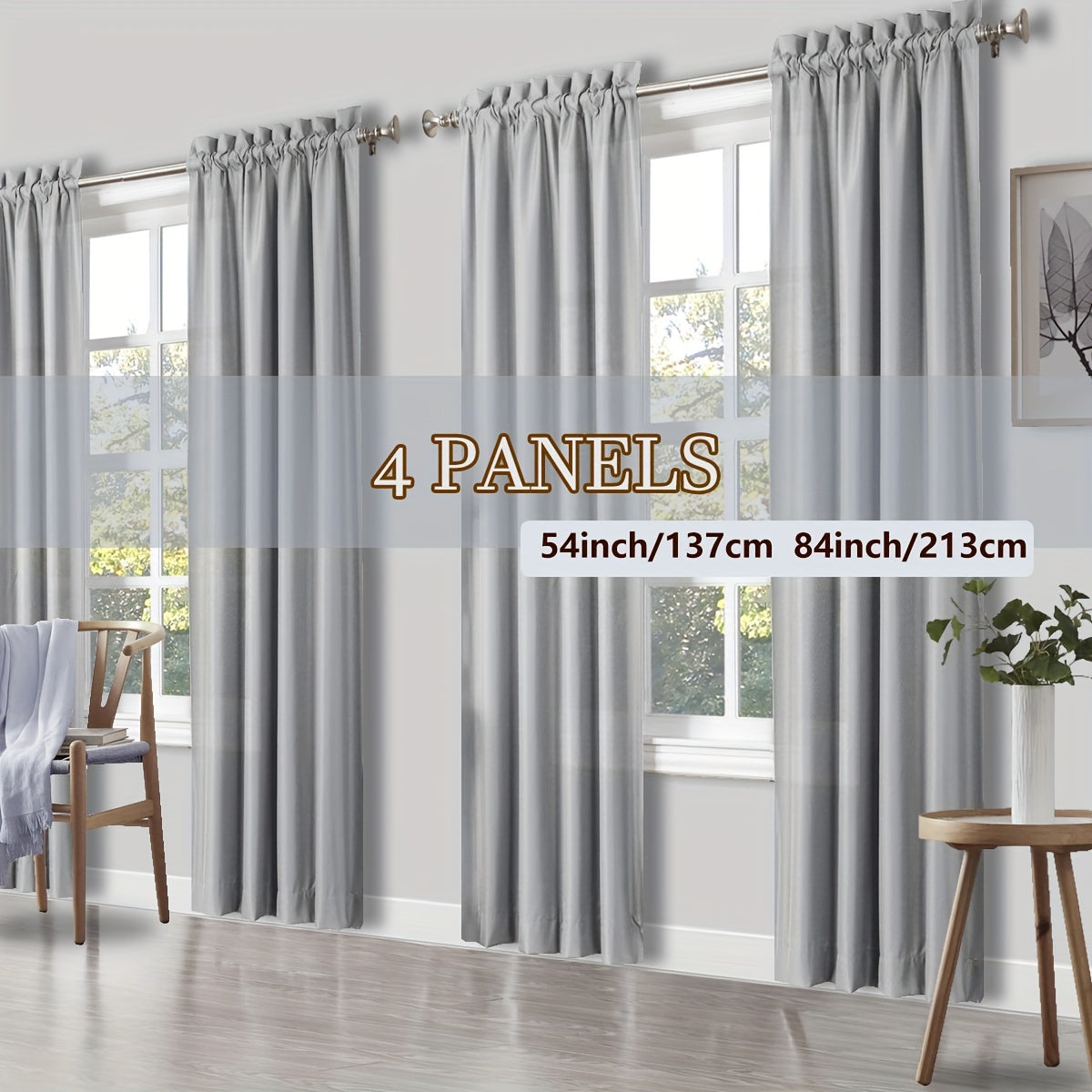 4 Panels Curtains, Solid Color Simple Rod Pocket Light Filtering Curtains, Suitable for Living Room, Office Home, Bedroom Decoration