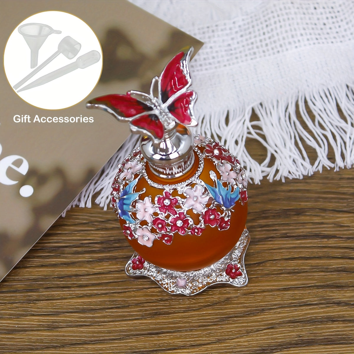0.85oz Vintage Color Butterfly Bottle, Portable Personal Care Essential Oil Bottle, Arabic Style, Essential Oil Storage, Travel Perfume Bottle, Refillable Dropper, Exquisite Gift (no Perfume, Only Empty Bottle)+essential Oil Supplement Set