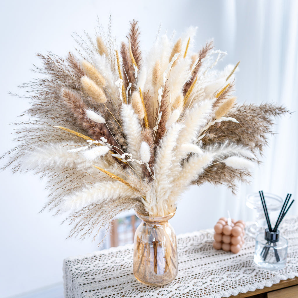 105pcs 120pcs Natural Pampas Grass Decor Bouquet | Boho Dried Floral Arrangement Centerpiece Table Decor Wedding Decor Rustic Decor