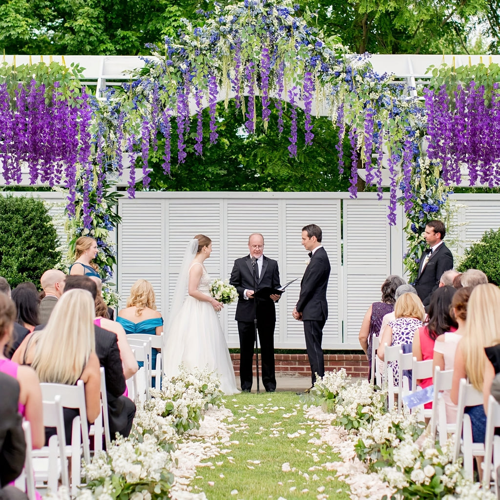 24 Pack (Total 90 Feet) Artificial Fake Wisteria Vine Rattan Hanging Garland Flowers String Home Party Wedding Decor (24, Purple)