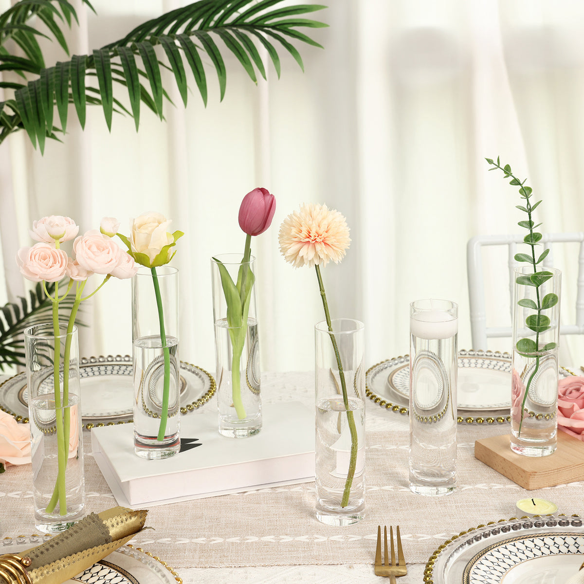 WHONLINE 15Pcs Clear Glass Cylinder Vases, 7.5 Inch Tall, Glass Flower Vase Centerpieces, Glass Flower Vase, Hurricane Floating Candle Holder Vase for Table Shelf, Party, Wedding, Home Decor, Collectible Buildings & Accessories