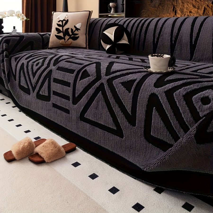 1 New Bohemian Style Sofa Cover Retro Woven Cozy Throw Pet Friendly Slip Resistant Luxury Thick Velvet Couch Cover Machine Washable Soft Plush Decor for Armchair Loveseat 3 Seater 4 Seater Sectional Sofa