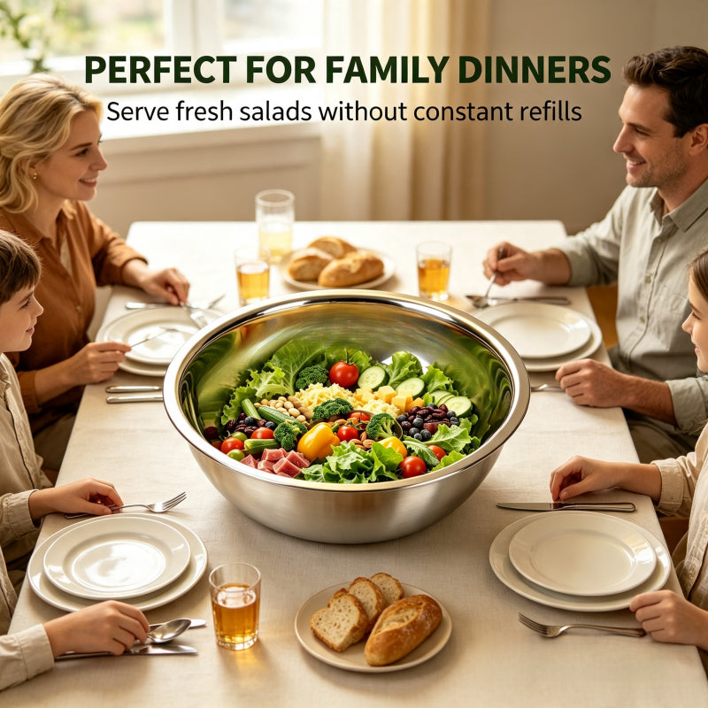 16-inch Stainless Steel Mixing Bowl, Rust-proof Large Salad Bowl, Vegetable And Fruit Washing Basin, Dishwashing Basin, Pet Basin, Laundry Basin, Durable Kitchenware Multi-purpose Basin, Easy to Clean, Thanksgiving, Christmas Gift
