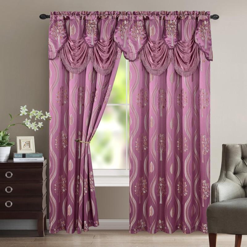 Elegant Comfort Luxury 2pc Fancy Aurora Jacquard Design Room Darkening 54 x 84 inch Rod Pocket Curtain Panel Set With Attached Waterfall Valance Machine Washable for Living Room, Bedroom, Study, Home Office, Curtains for Living Room, Bedroom Elegance, Cla