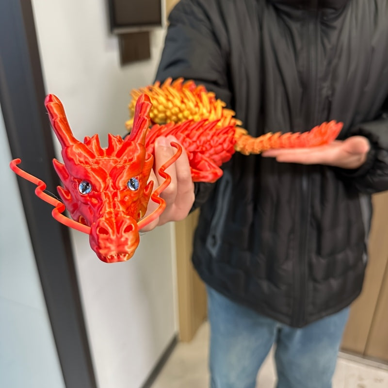 35.4" Giant Poseable 3D Printed Chinese Dragon Collectible Figurines | Articulated Joints Fantasy Decor, Flexible Desk Sculpture for Home/ Office/ Car Decor | Unique Mother's Day & Father's Day Gifts for Mom Dad, Perfect for Collectors from US Stock