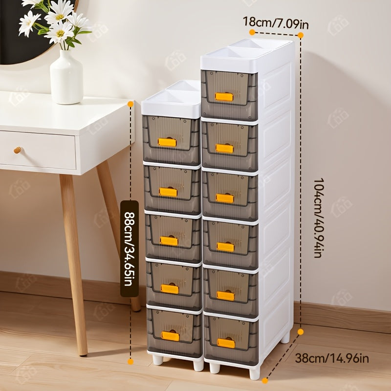 Deluxe Slim Storage Cabinet with Drawers - Durable Waterproof PP Material, Multi-Purpose Organizer with Ample Storage for Bathroom, Kitchen, Personal Care Product Dispensers, and More - Ideal for Small Spaces, Storage Drawer Units