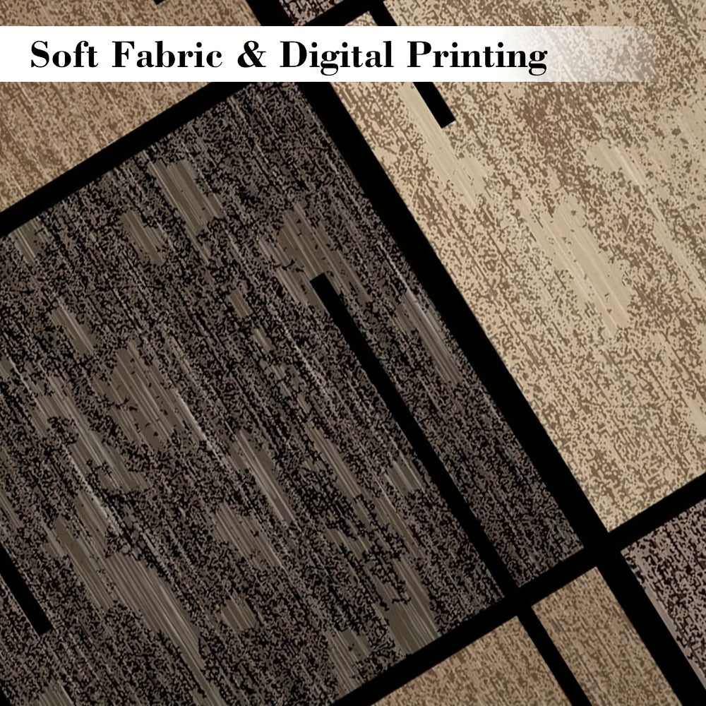 Luxury Velvet Area Mat - Premium Machine Washable, Fade-Resistant Polyester Mat for Living Room, Bedroom, Office, And Outdoor Decor - Rectangle, Lightweight, And Easy to Clean - 850 GSM, Beige And Brown Geometric Pattern, Comfortable Bedroom Mat