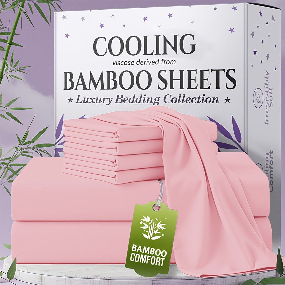 for extra Deep Pocket Bamboo Sheets Set - 4/6pcs Breathable & Cooling Bamboo Bed Sheet Set, Kid Sheet & Pillowcase Sets, Hotel Luxury, Soft Wrinkle-Free For Extra Deep Mattresses, Room Decor
