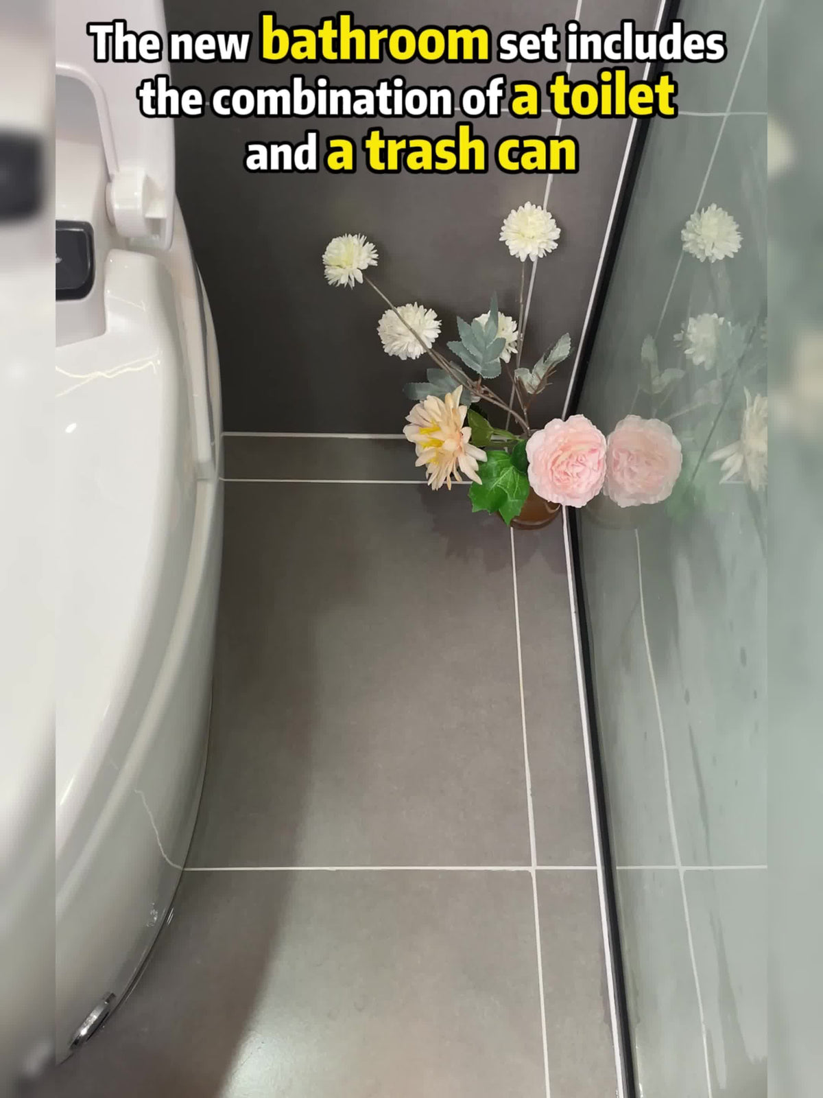 2-In-1 Trash Can with Toilet Brush And Brush Head | White Rectangular Modern Bathroom Narrow Seam Trash Can with Push-On Lid, Disposable Toilet Brush, Ivory, Bathroom Decor And Additions, Floor Mount, Plastic, JOYBOS