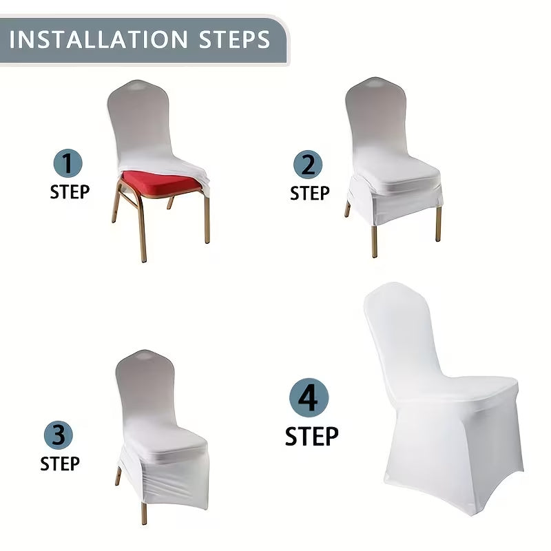 Banquet Chair Covers in Stretch Spandex, Black White or Red with 10 to 150 Piece Pack Options for Wedding Receptions, Holiday Parties and Business Events
