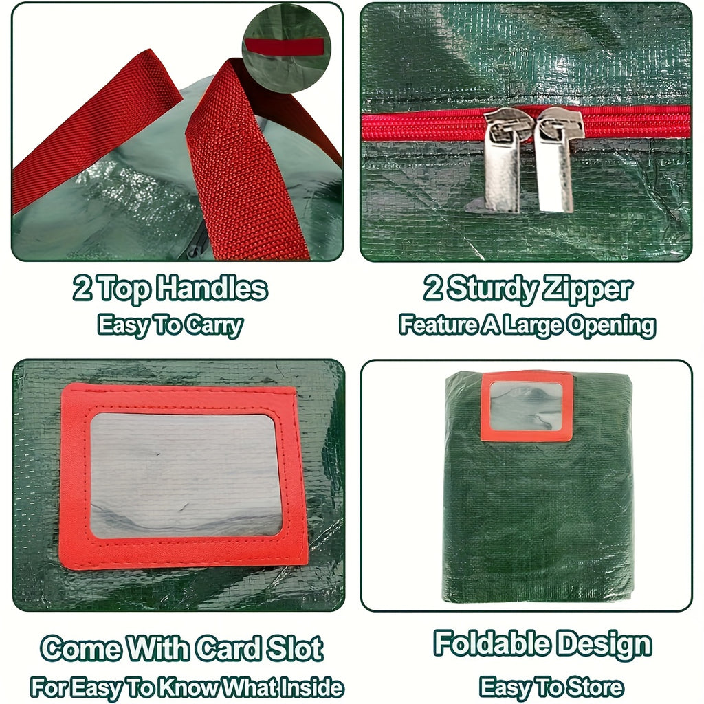 [Extra Large Christmas Tree Bag] Christmas Extra Large Tree Storage Bag | Durable PVC Material, Double Zippers And Strong Handles, Suitable For Trees Under 7.5 Feet, Red Green