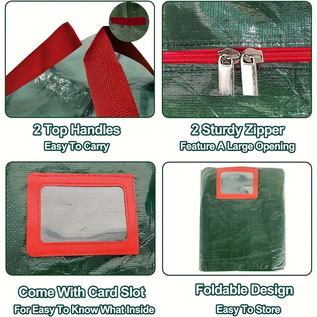 [Extra Large Christmas Tree Bag] Christmas Extra Large Tree Storage Bag | Durable PVC Material, Double Zippers And Strong Handles, Suitable For Trees Under 7.5 Feet, Red Green
