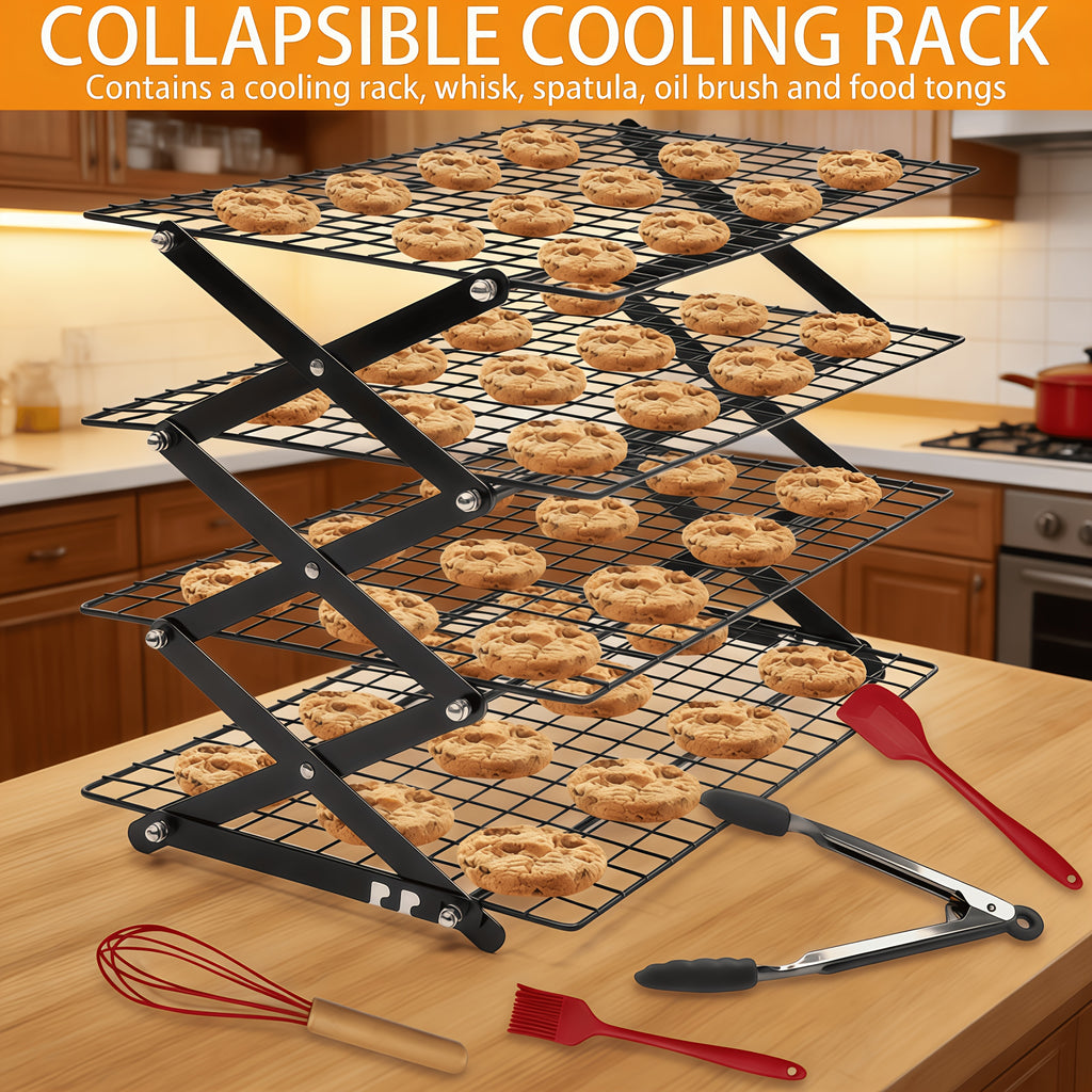 Foldable Cooling Rack, 3/4/5pcs Foldable Cooling Racks Free Baking Tool Set - Stackable Oven Cookie Cake Drying Rack. Used for Camping, Kitchen Storage And Holiday Baking Gifts (Including Silicone Shovels, Egg Beaters, Pliers, Smear Brushes