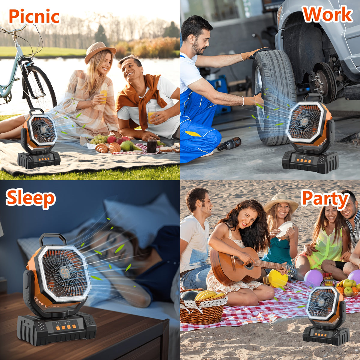 Portable Camping Fan with LED Light 20000Mah Rechargeable Battery Remote Control And Oscillating Function, 4 Wind Speeds, 90° Oscillation, 1-8 Hour Timer, Remote Control Included. Suitable for Indoor And Outdoor Use, Tents, Travel