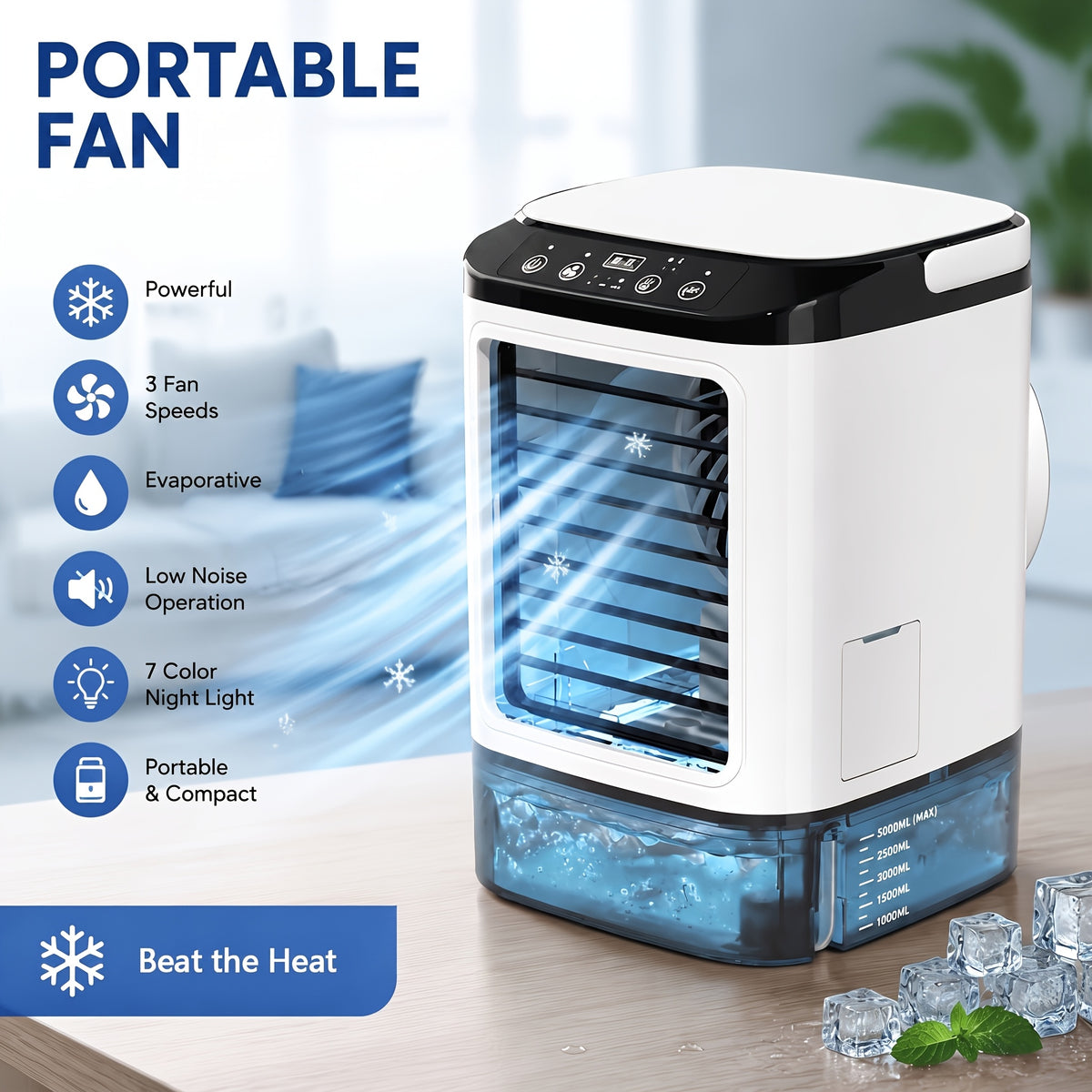 Portable Spray Fan, USB Personal Electric Fan, 3-speed Adjustable Wind Speed, Indoor And Outdoor, With Humidification Function, Ambient LED Light, Compact Design Suitable For Office, Home, Camping