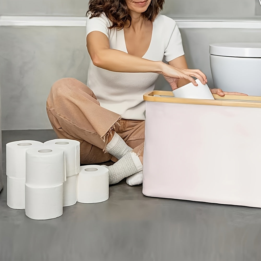 Toilet Paper Basket, Bamboo Toilet Paper Storage - Ultimate Bathroom Storage with Bamboo Lid, Large Toilet Paper Holder Can Hold 9 Rolls, Bathroom Toilet Paper Storage Cabinet, Toilet Paper Storage Containers