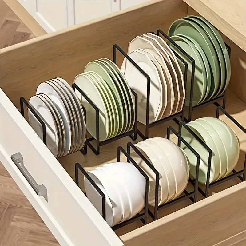 Sleek Black Metal Dish Rack Set - Space-Saving Tiered Shelf Organizer for Kitchen, Durable No-Drill Overhead Mounting, Versatile Plate & Utensil Holder with Pull-Out Design, Ideal for Home Use, Kitchen Organizers, RV Kitchen Bowl Rack