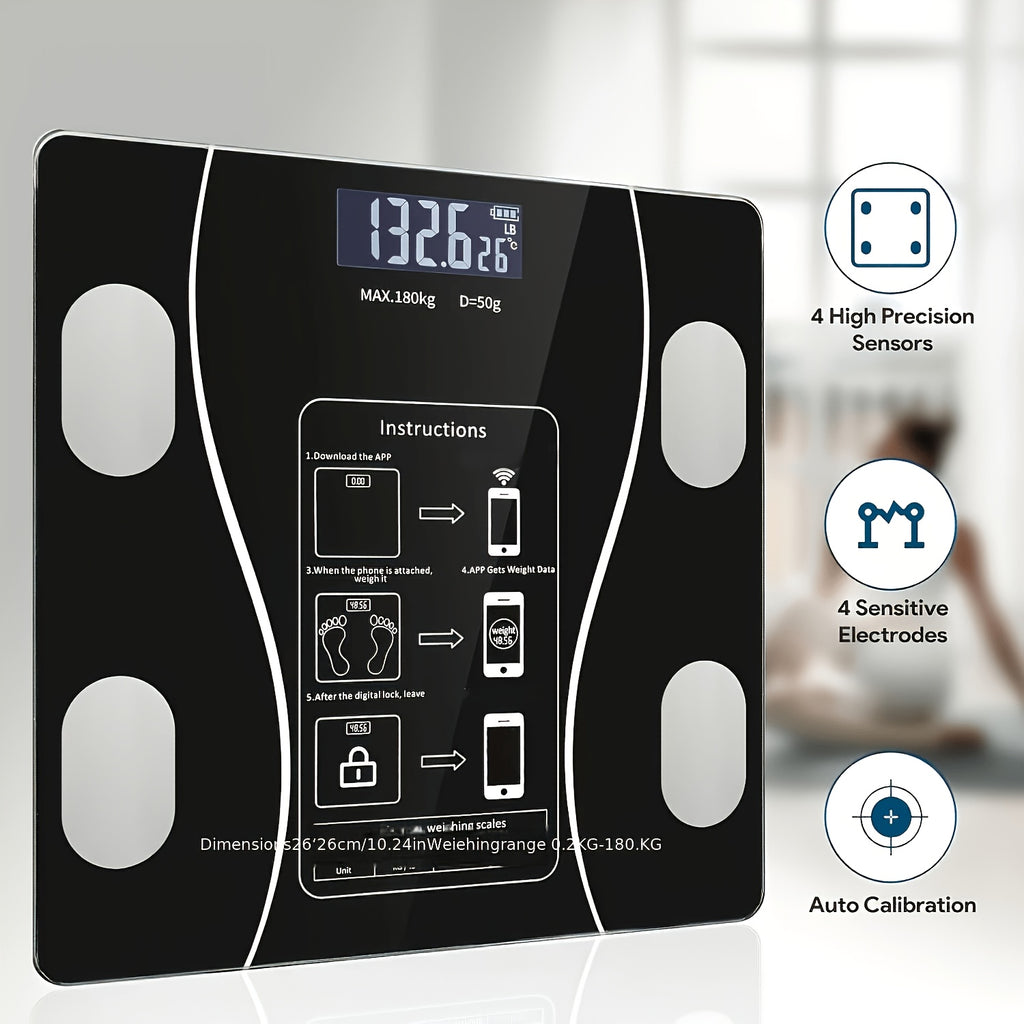 Intelligent Bathroom Scale, Digital Body Scale, with Backlit LED Display Screen And Sturdy Tempered Glass, Compact Size, Weighing Up to 400 Pounds/180 Kilograms