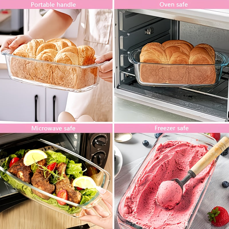 1/2pcs Large-Capacity Glass Baking Dish with Lid, 60.87oz/ 1.9 Qt, with Handles, Stackable, Microwave & Oven Safe, Specialized for Baking Bread & Cakes, Airtight Storage Container, Rectangular Toast Pan, Food Storage Container